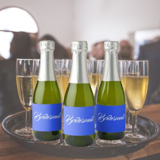Koninklijk Blauwe Gestileerde Script Trouw Bruidsm Sparkling Wijnetiket