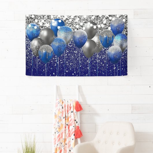 Koninklijk Blauwe Glitter Achtergrond Verjaardag Spandoek (Insitu)