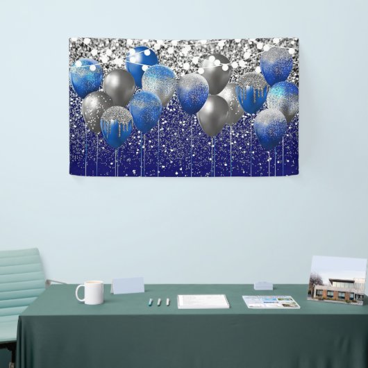 Koninklijk Blauwe Glitter Achtergrond Verjaardag Spandoek (Beurs)