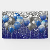 Koninklijk Blauwe Glitter Achtergrond Verjaardag Spandoek (Horizontaal)