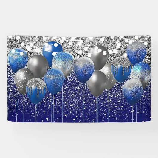 Koninklijk Blauwe Glitter Achtergrond Verjaardag Spandoek (Horizontaal)