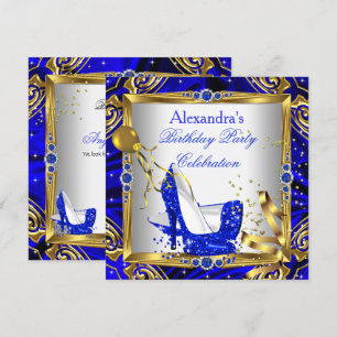Koninklijk Blauwe Glitter Hoge Hak Schoenen Goud W Kaart