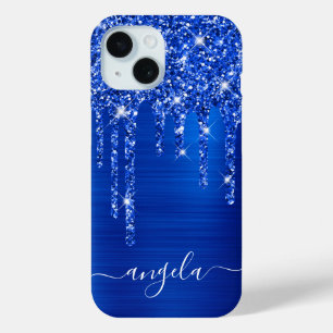 Koninklijk Blauwe Glitterdruppels Glam Meisjesacht iPhone 15 Case