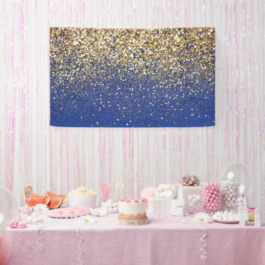 Koninklijk blauwe glitterscherm met gouden stippen spandoek (Feest)