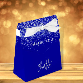 Koninklijk blauwe glittersparkelende naam dank je bedankdoosjes