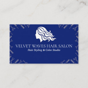 Koninklijk Blauwe Golvende Haar Silhouet Stylist Visitekaartje