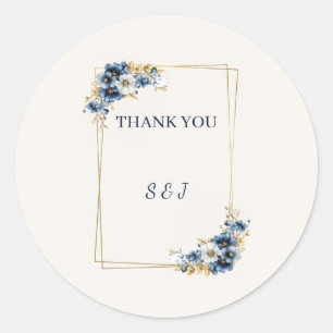Koninklijk Blauwe Gouden Bloem Bruiloft Favor Stic Ronde Sticker