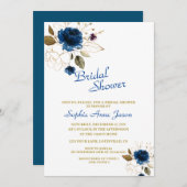 Koninklijk blauwe gouden bloemen monogram bruidsdo kaart (Voorkant / Achterkant)