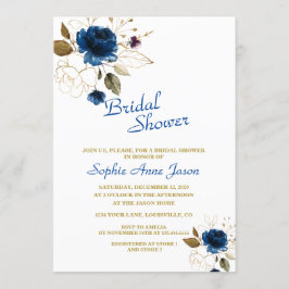 Koninklijk blauwe gouden bloemen monogram bruidsdo kaart