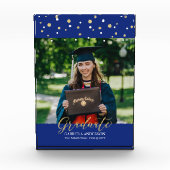 Koninklijk Blauwe & Gouden Confetti Afstudeercadea Fotoblokken (Voorkant)