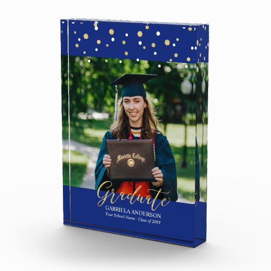 Koninklijk Blauwe & Gouden Confetti Afstudeercadea Fotoblokken (Rechts)
