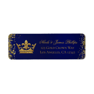 Koninklijk Blauwe & Gouden Glitter Kroon Trouw Ver Etiket