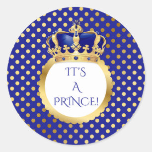 Koninklijk Blauwe & Gouden Kleine Prinsenkroon Ronde Sticker