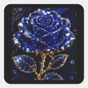 Koninklijk Blauwe Gouden Kristallen Roos Vierkante Sticker