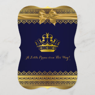Koninklijk blauwe & gouden kroon babyshower uitnod kaart