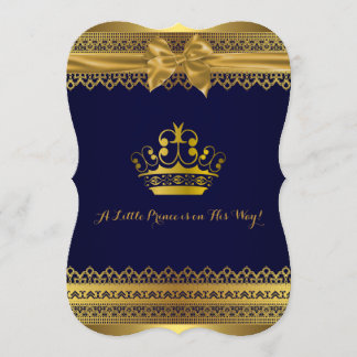 Koninklijk blauwe & gouden kroon babyshower uitnod kaart