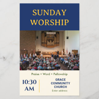 Koninklijk Blauwe Gouden Moderne Kerk Zondagsdiens Flyer