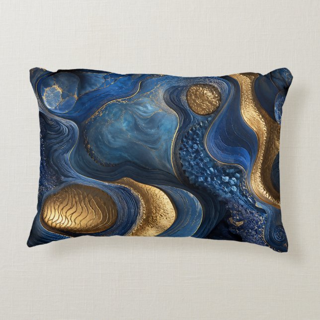 Koninklijk Blauwe Gouden Navy Blauwe Geode Siercad Accent Kussen (Achterkant)