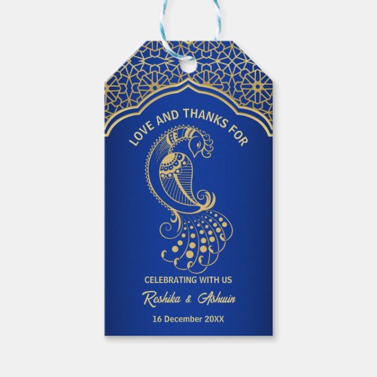 Koninklijk blauwe gouden pauw Indiase Arabische on Cadeaulabel (Voorkant)