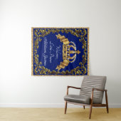 Koninklijk blauwe gouden prins baby shower achterg wandkleed (In Situ (horizontaal))