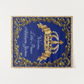 Koninklijk blauwe gouden prins baby shower achterg wandkleed (Voorkant (horizontaal))