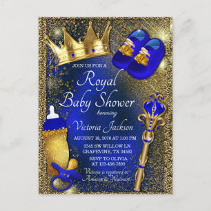 Koninklijk blauwe gouden prins baby shower uitnodi briefkaart