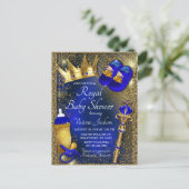 Koninklijk blauwe gouden prins baby shower uitnodi briefkaart (Staand voorkant)