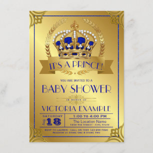 Koninklijk blauwe gouden prins baby shower uitnodi kaart