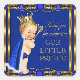Koninklijk Blauwe Gouden Prins Jewel Baby Shower S Vierkante Sticker