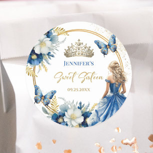 Koninklijk Blauwe Gouden Prinses Tiara Bloemstuk S Ronde Sticker