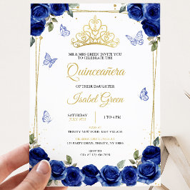 Koninklijk Blauwe Gouden Quinceañera Kaart