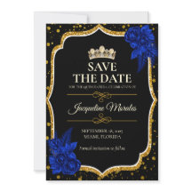 Koninklijk blauwe gouden Quinceañera 'Save the Dat