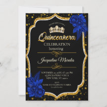 Koninklijk blauwe gouden Quinceañera uitnodiging