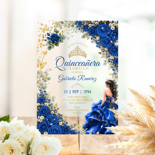 Koninklijk Blauwe Gouden Quinceañera Vlinders Acryl Uitnodigingen