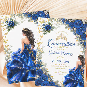 Koninklijk Blauwe Gouden Quinceañera Vlinders Kaart