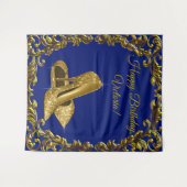 Koninklijk blauwe gouden schoen verjaardagsfeest L Wandkleed (Voorkant (horizontaal))