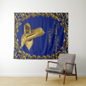 Koninklijk blauwe gouden schoen verjaardagsfeest L Wandkleed (In Situ (horizontaal))