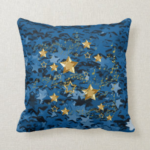 Koninklijk Blauwe & Gouden Sterren Vierkante Worp  Kussen
