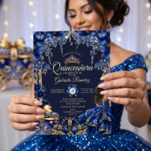 Koninklijk Blauwe Gouden Tiara Bloemige Quinceañer