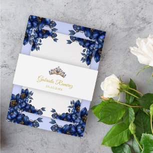 Koninklijk Blauwe Gouden Tiara Quinceañera Uitnodigingen Wikkel