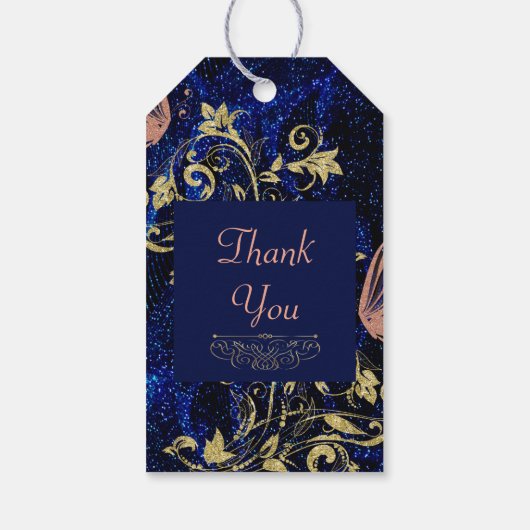 Koninklijk Blauwe Gouden Vlinder Bruiloft Cadeaulabel (Achterkant)