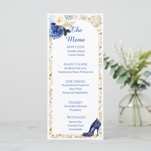 Koninklijk Blauwe Gouden Vlinder Eetkaart Menu (Staand voorkant)