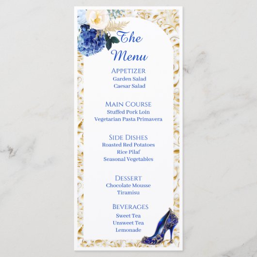 Koninklijk Blauwe Gouden Vlinder Eetkaart Menu (Voorkant)