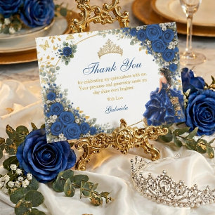 Koninklijk Blauwe Gouden Vlinder Quinceañera Bedankkaart
