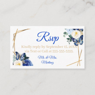 Koninklijk Blauwe Gouden Vlinder Quinceañera RSVP  Informatiekaartje