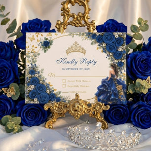 Koninklijk Blauwe Gouden Vlinder Quinceañera  RSVP Kaartje