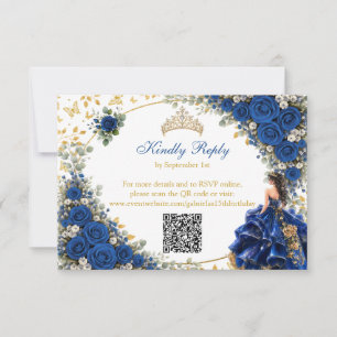 Koninklijk Blauwe Gouden Vlinder Quinceañera RSVP Kaartje