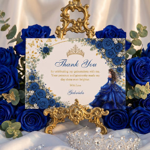 Koninklijk Blauwe Gouden Vlinders Quinceañera  Bedankkaart