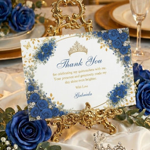 Koninklijk Blauwe Gouden Vlinders Quinceañera  Bedankkaart