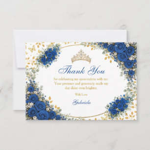 Koninklijk Blauwe Gouden Vlinders Quinceañera Bedankkaart